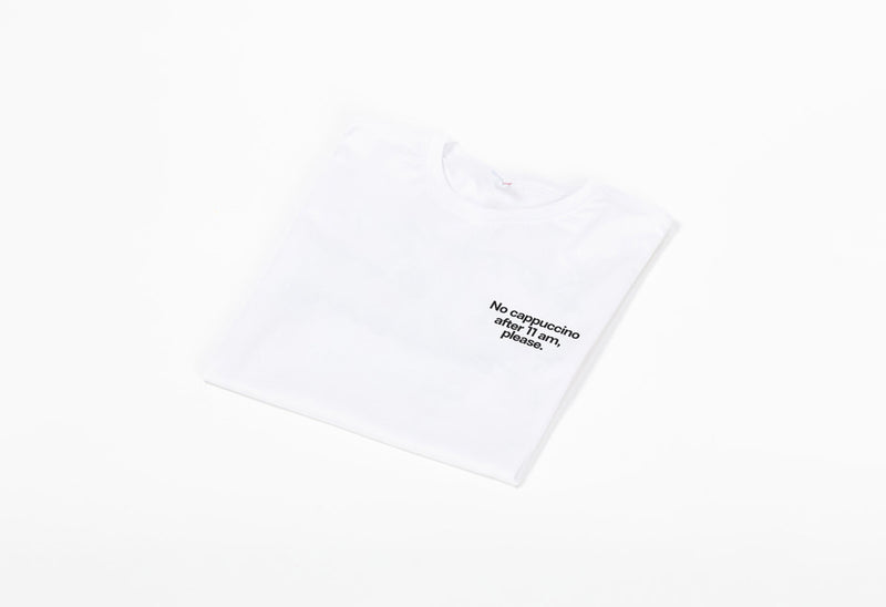 "No Cappuccino After 11am" Tee<br>White