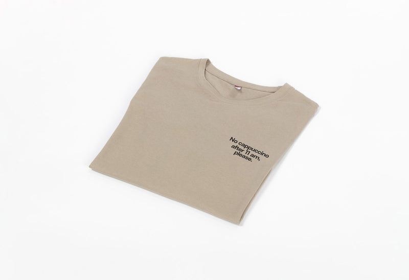 "No Cappuccino After 11am" Tee<br>Brown